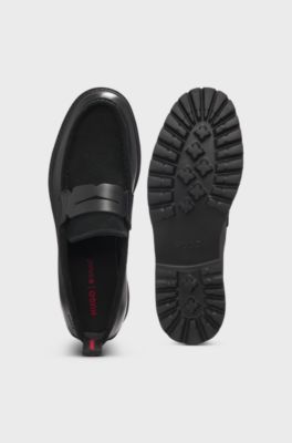 Leather loafers with lug sole, Black