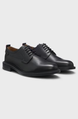 Leather Derby shoes with logo tab, Black