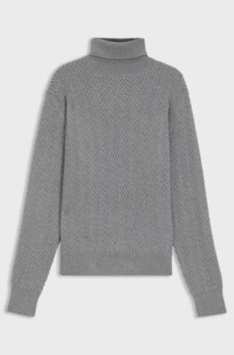 Regular fit rollneck sweater in herringbone virgin wool, Grey