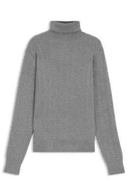 Regular fit rollneck sweater in herringbone virgin wool 1