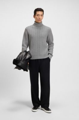 Pull &agrave; col roul&eacute; en laine vierge &agrave; chevrons, Gris