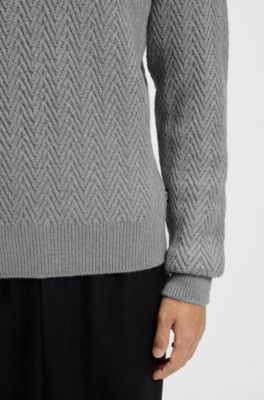Regular fit rollneck sweater in herringbone virgin wool, Grey