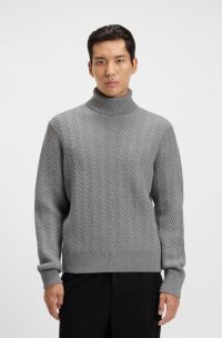 Pull &agrave; col roul&eacute; en laine vierge &agrave; chevrons, Gris