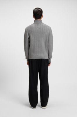 Rollkragenpullover aus Schurwolle mit Fischgr&auml;tmuster, Grau