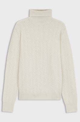 Regular fit rollneck sweater in herringbone virgin wool, Natural