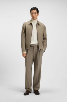 Regular fit rollneck sweater in herringbone virgin wool, Natural