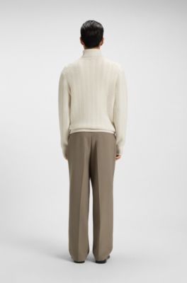 Regular fit rollneck sweater in herringbone virgin wool, Natural