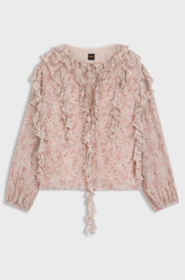 Chemisier Regular Fit en cr&ecirc;pe georgette imprim&eacute; avec volants, Fantaisie