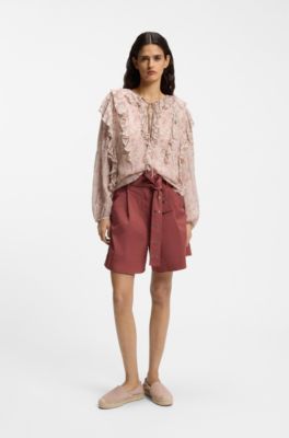 Regular-fit blouse van cr&ecirc;pe georgette met print en ruches, Bedrukt