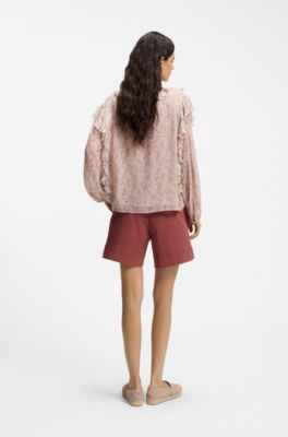 Camicetta regular fit in cr&ecirc;pe georgette stampato con volant, A disegni