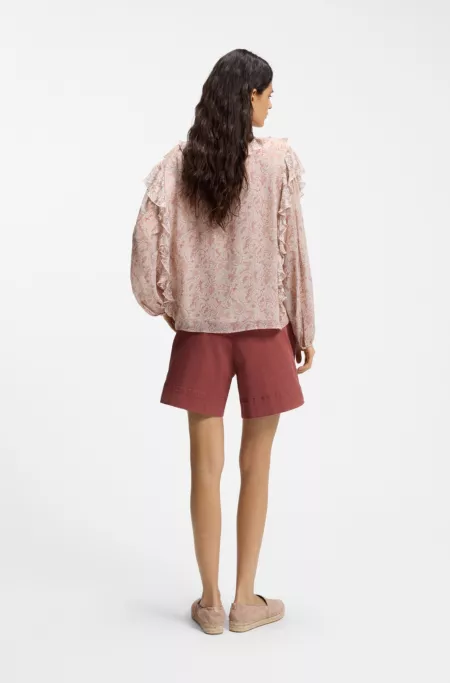 Regular-fit blouse in printed crepe Georgette with ruffles