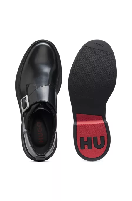 Leather monk shoes with logo buckle