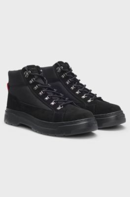 Hybrid boots in suede and canvas, Black