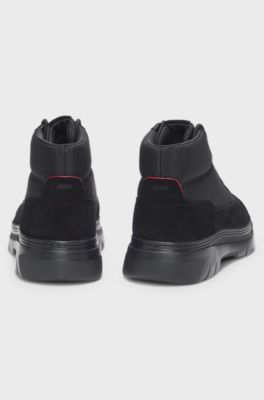 Hybrid-Boots aus Veloursleder und Canvas, Schwarz
