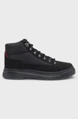 Hybrid boots in suede and canvas, Black