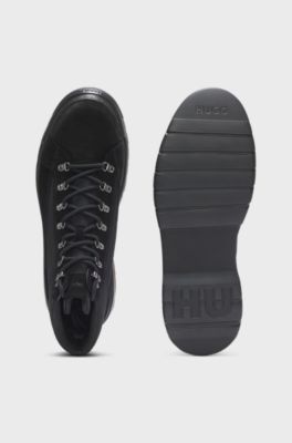 Hybrid-Boots aus Veloursleder und Canvas, Schwarz