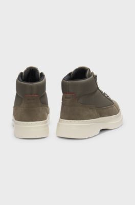 Hybrid boots in suede and canvas, Khaki