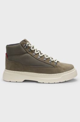 Hybrid boots in suede and canvas, Khaki