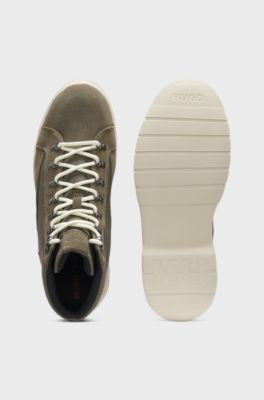 Hybrid boots in suede and canvas, Khaki