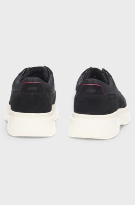 Scarpe derby in pelle scamosciata con profili in tela, Nero