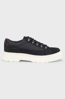 Scarpe derby in pelle scamosciata con profili in tela, Nero