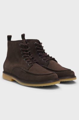 Suede half boots with crepe outsole, Dark Brown