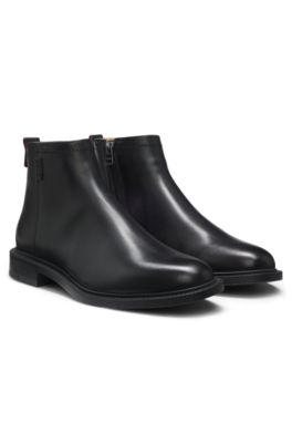 Leather boots with logo trim, Black