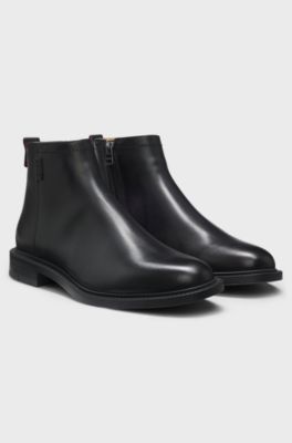 Leather boots with logo trim, Black