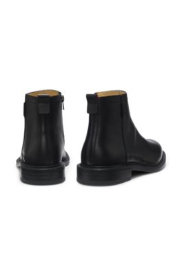 Leather boots with logo trim, Black