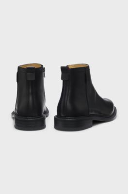 Leather boots with logo trim, Black