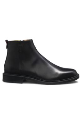 Leather boots with logo trim, Black