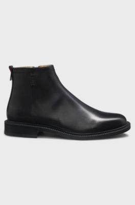 Leather boots with logo trim, Black