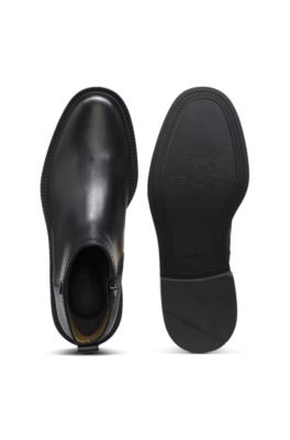 Leather boots with logo trim, Black