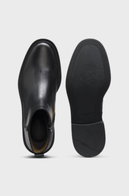 Leather boots with logo trim, Black