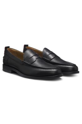 Leather loafers with penny trim, Black