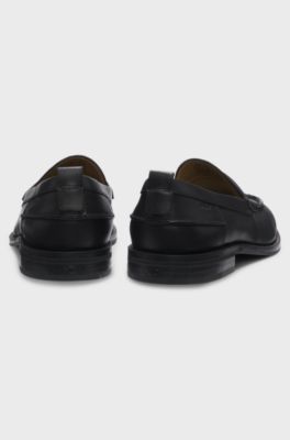 Leather loafers with penny trim, Black