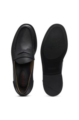 Leather loafers with penny trim, Black