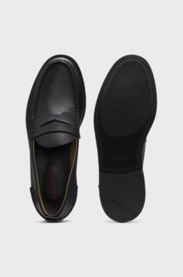 Leather loafers with penny trim, Black