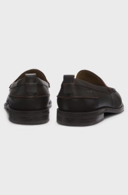 Leather loafers with penny trim, Dark Brown