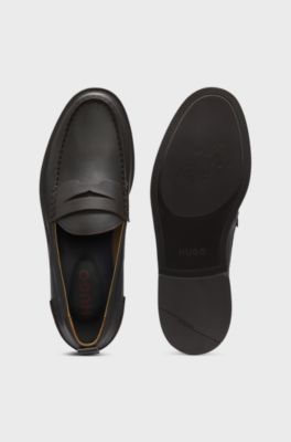 Leather loafers with penny trim, Dark Brown