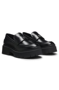 Stacked-logo loafers in faux leather, Black