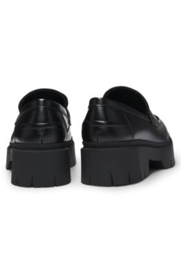 Stacked-logo loafers in faux leather, Black