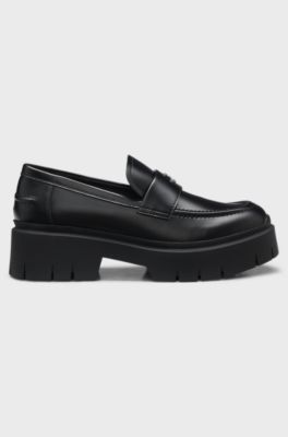 Stacked-logo loafers in faux leather, Black