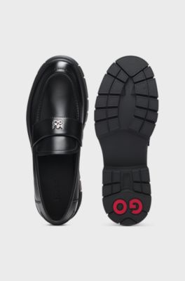Mocassins en similicuir &agrave; logo revisit&eacute;, Noir