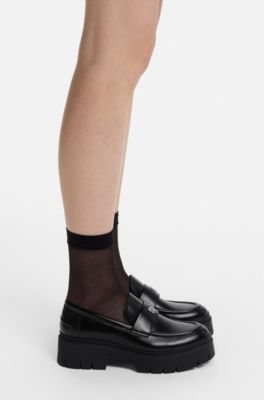 Stacked-logo loafers in faux leather, Black