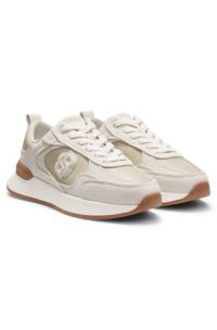 Trainers in suede and lizard-print faux leather, Light Beige
