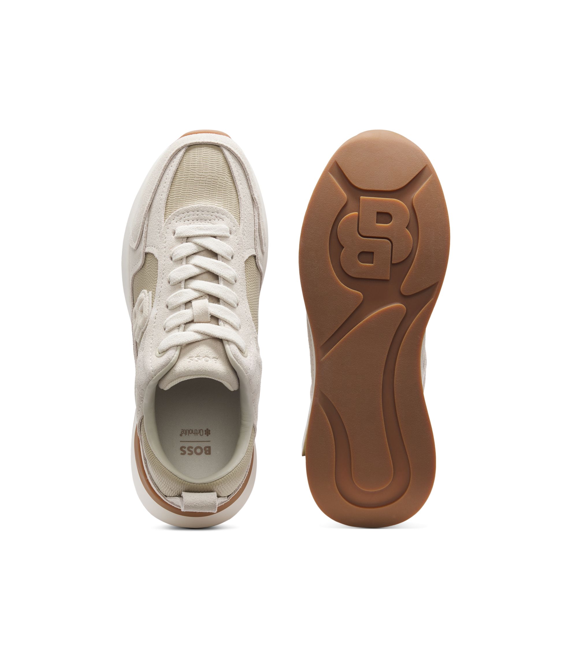 BOSS - Trainers in suede and lizard-print faux leather - Light Beige