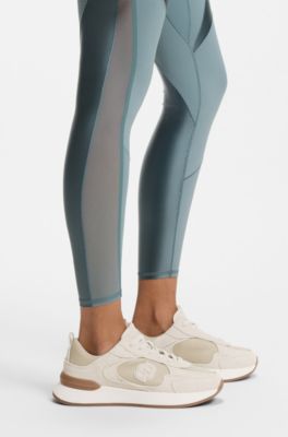Trainers in suede and lizard-print faux leather, Light Beige