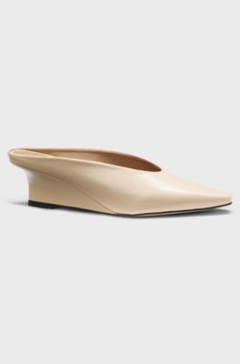 Leather mules with wedge heel, Light Beige