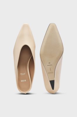 Mules en cuir &agrave; talon compens&eacute;, Beige clair